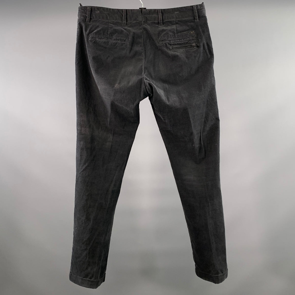 EMPORIO ARMANI Size 34 Grey Charcoal Corduroy Cotton Elastane Casual Pants
