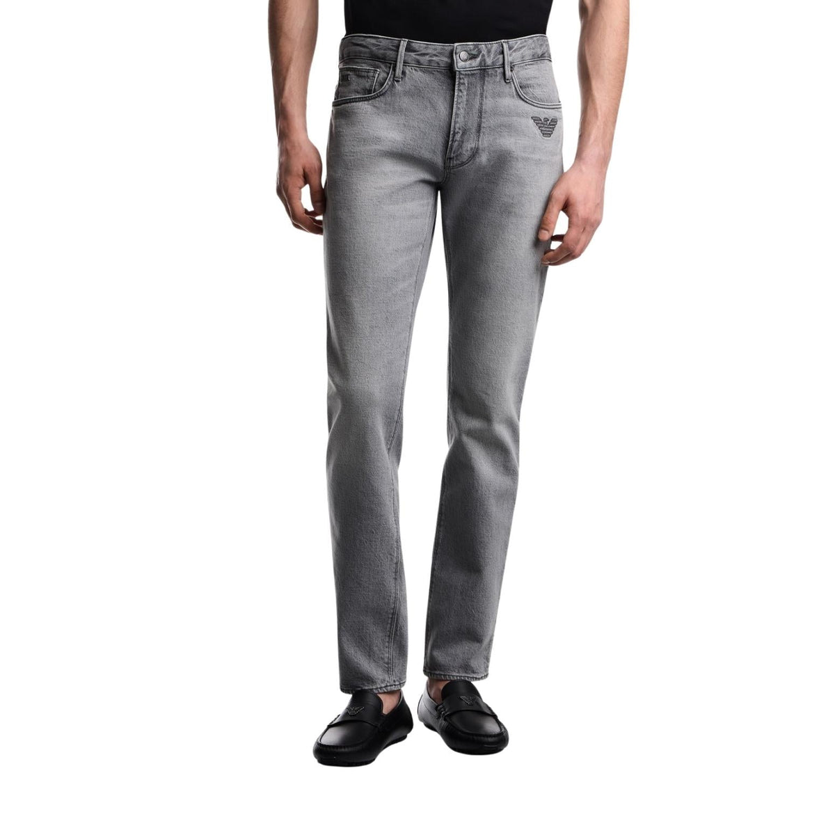 Emporio Armani Slim Fit Embroidery Eagle Washed Grey Denim