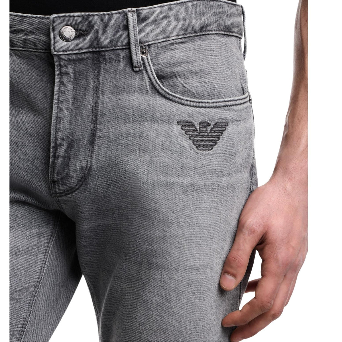 Emporio Armani Slim Fit Embroidery Eagle Washed Grey Denim